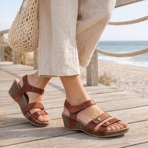 Dansko Savannah Leather Wedge Sandals Rust Brown Adjustable Straps EU 40 US  9.5